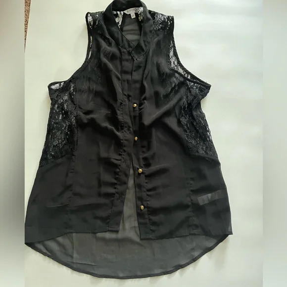 Buffalo David Bitton Black Sheer Lace Blouse - Picture 3 of 3